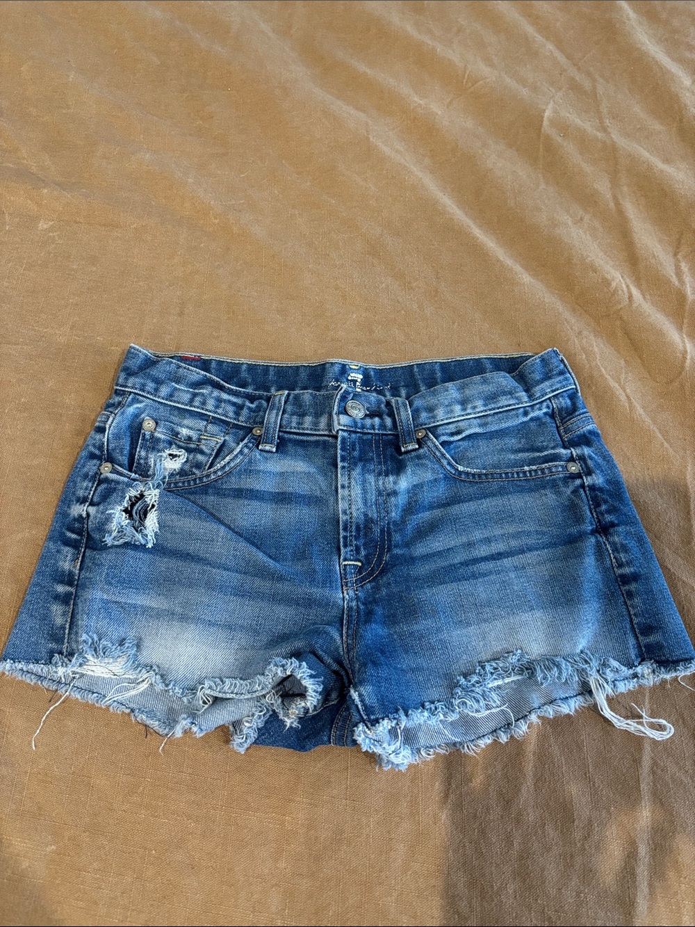 7 For All Mankind Distressed Blue Denim Cutoff Shorts